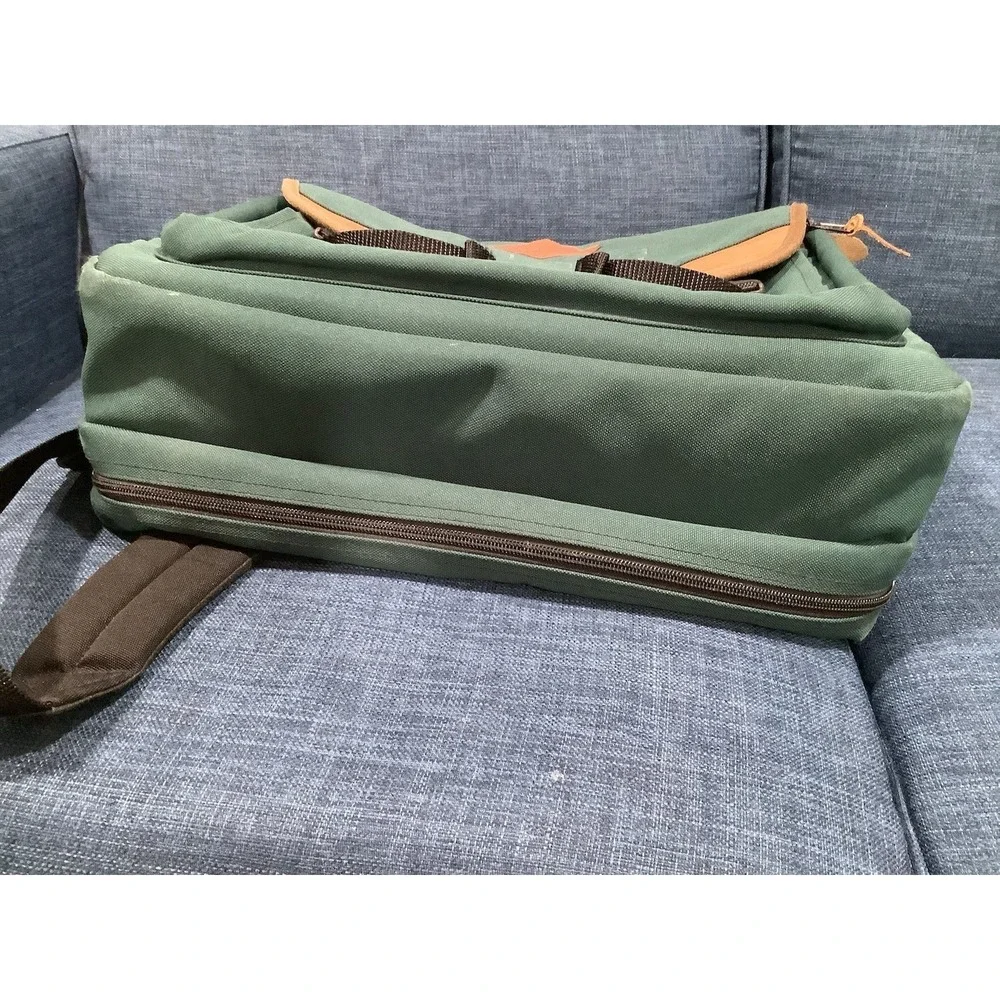 Vintage LL Bean  Green Leather & Canvas Messenger Lap Top Bag Shoulder Travel